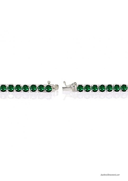 Ice Gems Sterling Silver Created Ruby Sapphire or Emerald Gemstone 5mm Round Tennis Bracelet