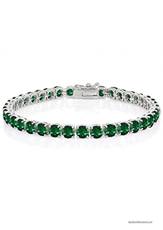 Ice Gems Sterling Silver Created Ruby  Sapphire or Emerald Gemstone 5mm Round Tennis Bracelet