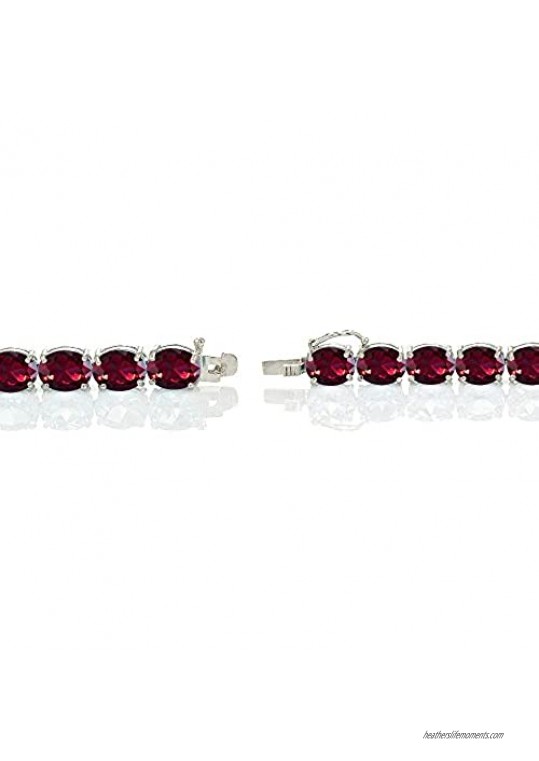 Ice Gems Sterling Silver Created Ruby Sapphire or Emerald Gemstone 9x7mm Oval Tennis Bracelet
