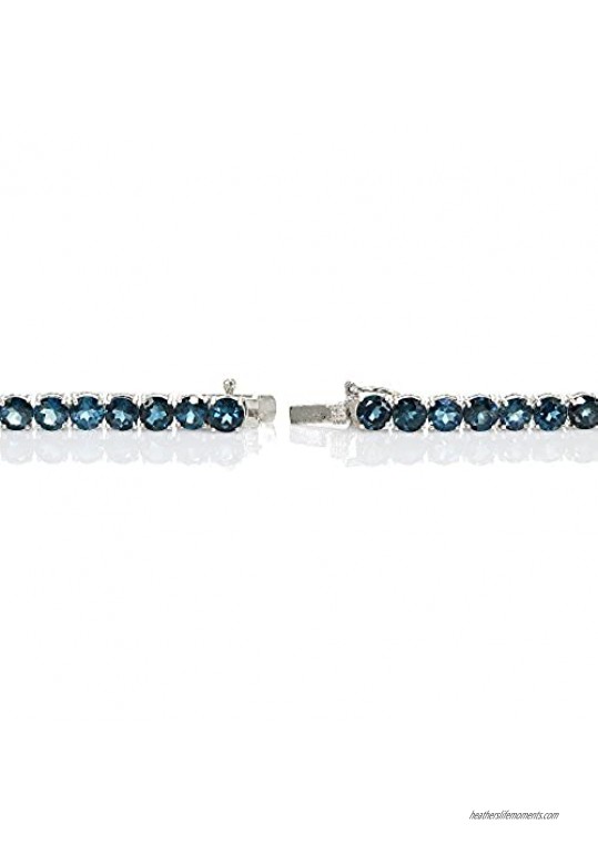 Ice Gems Sterling Silver London Blue Topaz 5mm Round Tennis Bracelet