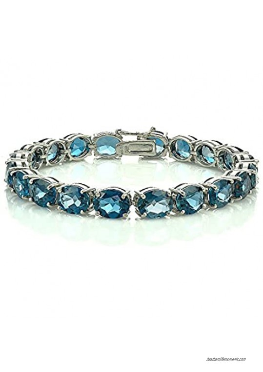 Ice Gems Sterling Silver London Blue Topaz 9x7mm Oval Tennis Bracelet