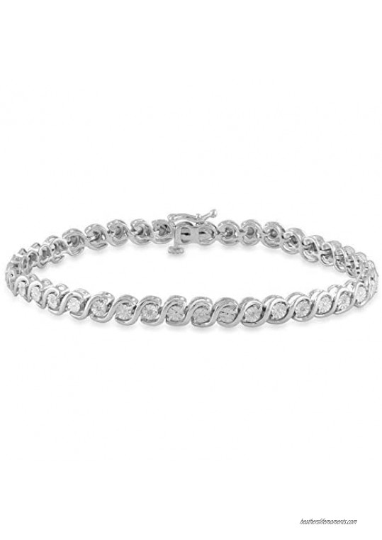 Jewelili Sterling Silver 1/20 Cttw Natural White Round Diamond Bracelet 7.25