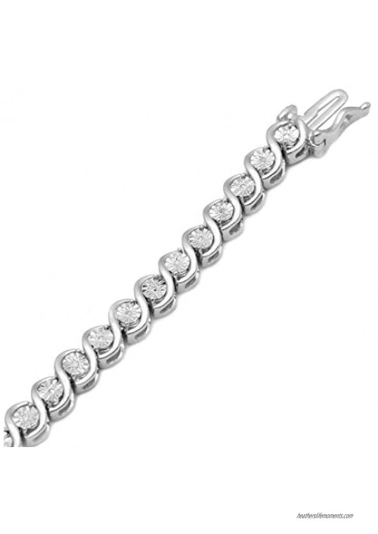 Jewelili Sterling Silver 1/20 Cttw Natural White Round Diamond Bracelet  7.25"