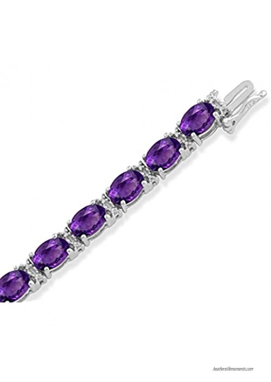 Jewelili Sterling Silver Gemstone and Natural White Round Diamond Accent Bracelet