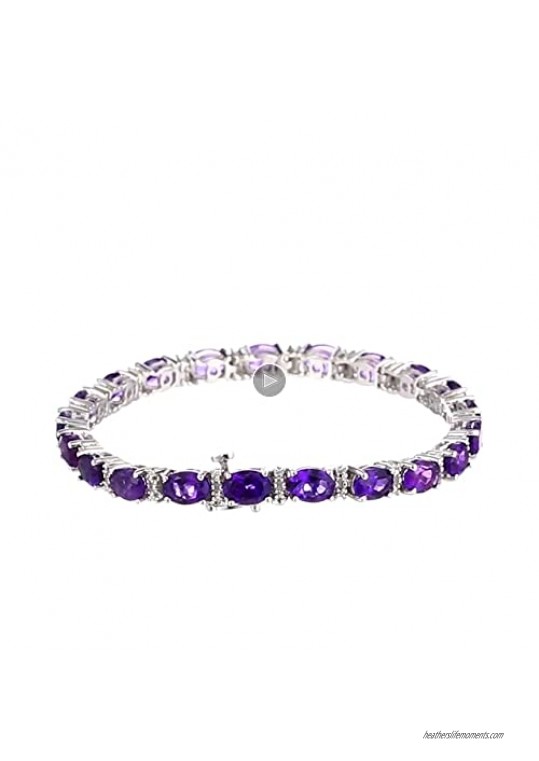 Jewelili Sterling Silver Gemstone and Natural White Round Diamond Accent Bracelet