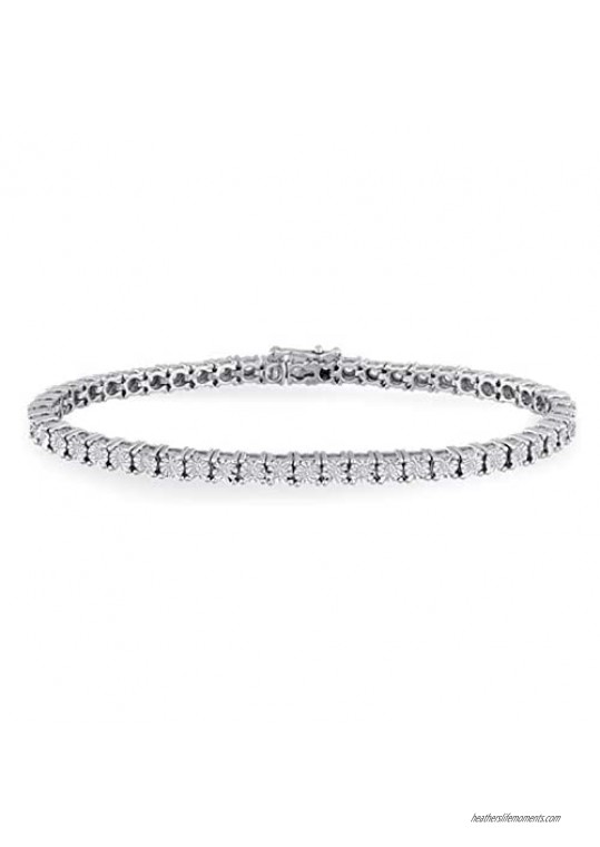 Jewelili Sterling Silver with 1/2 Cttw Natural White Diamond Bracelet