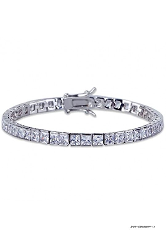 JINAO 1 Row AAA All Iced Out Tennis Bling 4-6mm Square Cut Lab Simulated Diamond Bracelet 8" 7''