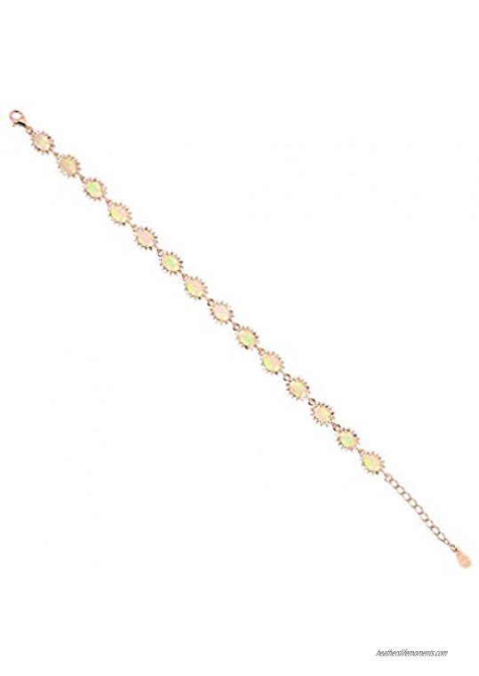Kanishk Silver Solid Rainbow Fire Oval Cut 6x4mm Natural Ethiopian Opal Welo October Gems 925 Sterling Adjustable Bolo Rose Gold Plated Bracelet