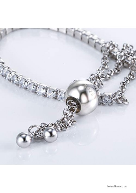 LANE WOODS Sterling Silver Tennis Bracelets For Women Girls Minimalist Classic Cubic Zirconia Adjustable Tennis Bracelet Bangle Crystal Jewelry Gifts