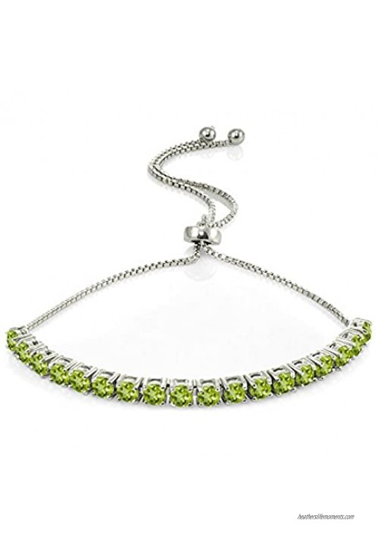 Lovve Sterling Silver Gemstone Tennis Style Adjustable Pull-String Bolo Bracelet