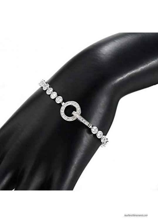 Mamfous White Gold Plated Round-Cut AAA+ Cubic Zirconia Classic Tennis Bracelet for Women