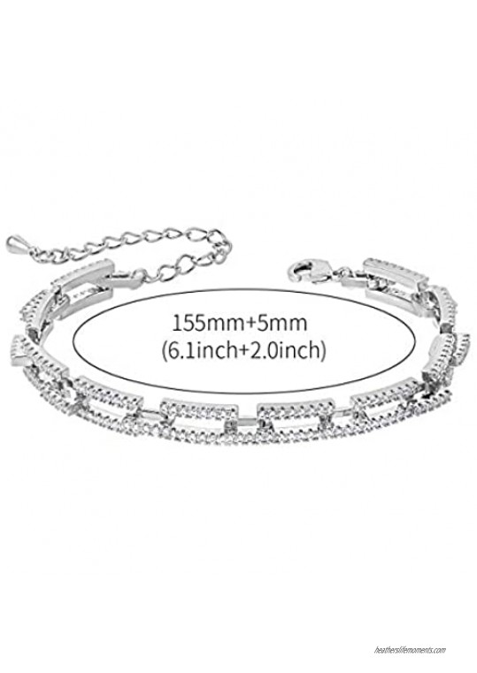 MEEDOZ White Gold/Gold Plated Clear Cubic Zirconia Classic CZ Tennis Bracelet for Women Adjustable Chain