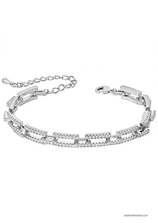 MEEDOZ White Gold/Gold Plated Clear Cubic Zirconia Classic CZ Tennis Bracelet for Women Adjustable Chain