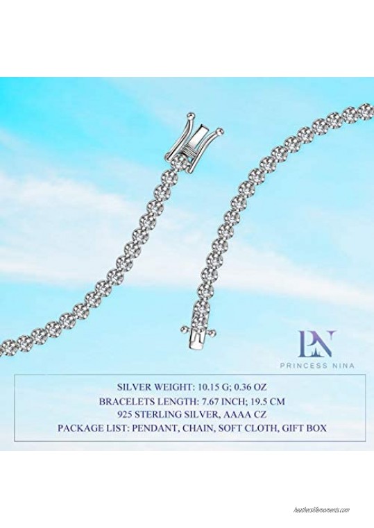 PN PRINCESS NINA Jewelry for Women Shining Love S925 Sterling Silver AAAA Cubic Zirconia Classic Tennis Bracelet for Girls Valentines Day Birthday Gifts with Jewelry Box Soft Cloth (7.67in/7.09in)
