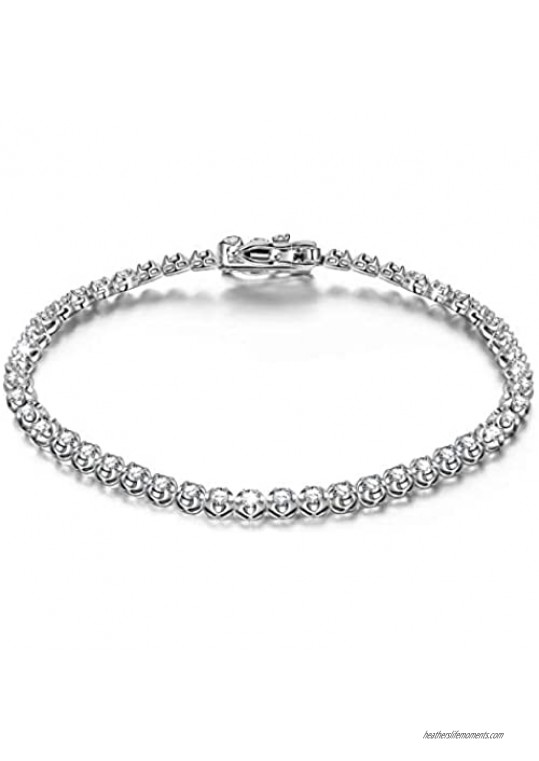 PN PRINCESS NINA Jewelry for Women  Shining Love S925 Sterling Silver AAAA Cubic Zirconia Classic Tennis Bracelet for Girls Valentines Day Birthday Gifts with Jewelry Box  Soft Cloth (7.67in/7.09in)