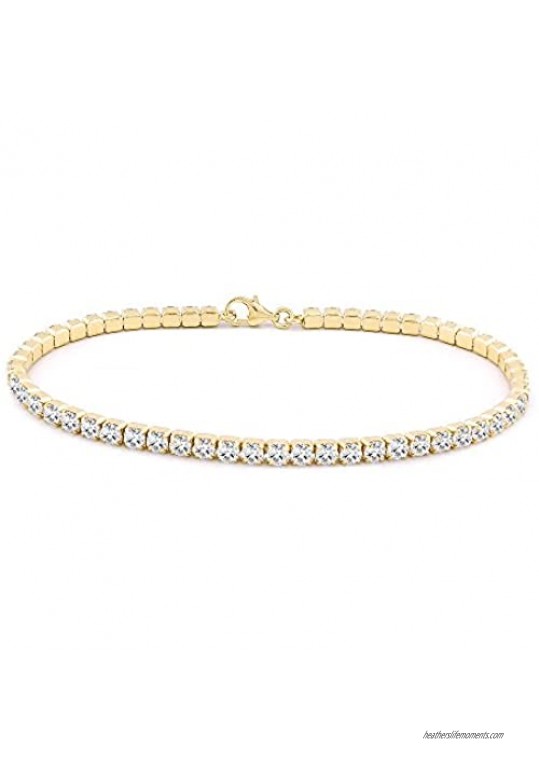 Quality Jewels Sterling Silver 2MM Round Cubic White Cubic Zirconia Tennis Bracelet in Rhodium & Gold Plated 7.5 Inches