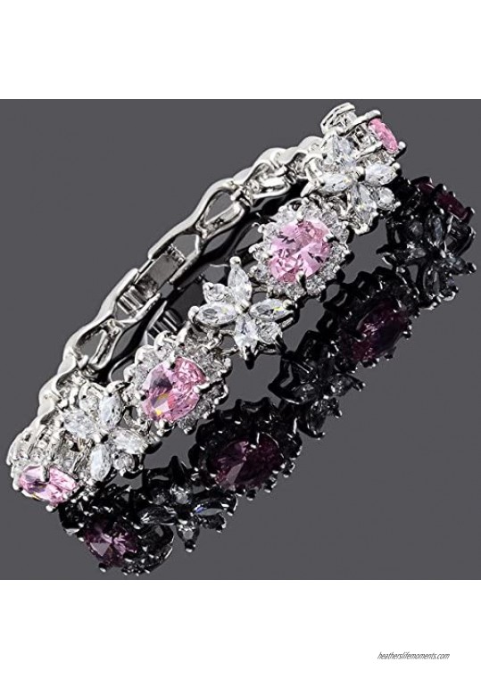 RIZILIA BLOSSOM Tennis Bracelet & Oval Cut CZ [4 Colors available] in White Gold Plated 7