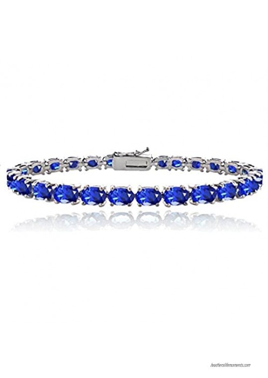 Sterling Silver Simulated Blue Sapphire 6x4mm Oval Tennis Bracelet