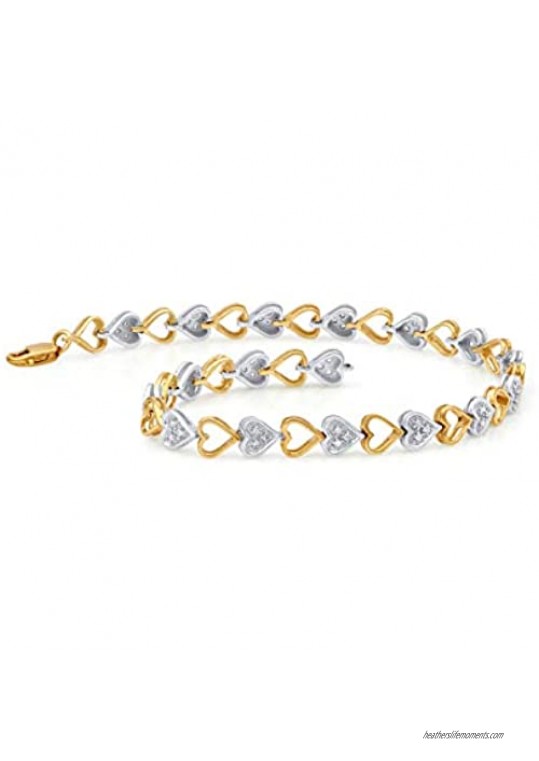 TJD 1/5 Carat (Ctw) Natural Diamond Heart Shape Bracelet 10K Two-Tone Gold (H-I Color I2-I3 Clarity) Jewelry Gifts for Women