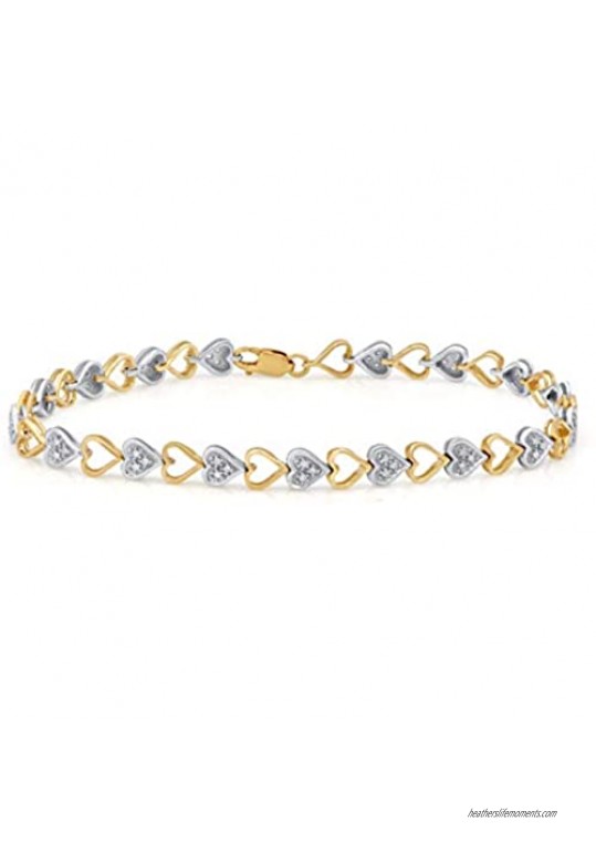 TJD 1/5 Carat (Ctw) Natural Diamond Heart Shape Bracelet 10K Two-Tone Gold (H-I Color I2-I3 Clarity) Jewelry Gifts for Women