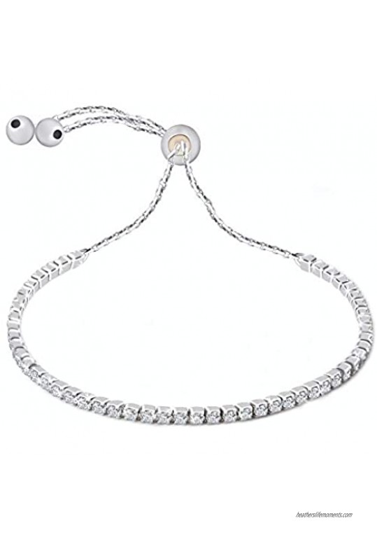 VIKI LYNN Sterling Silver Bracelets for Women CZ Adjustable Bolo Chain Tennis Bracelet