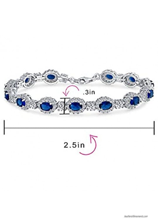 Vintage Style Oval CZ Halo Fashion Statement Bracelet Royal Blue Simulated Sapphire Bracelet For Women Sterling Silver