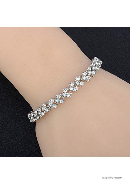 Women Crystal Zirconia Silver Plated Tennis Bracelet Shiny Diamond Bracelet for Wife Mom Girl Friend Birthday Present