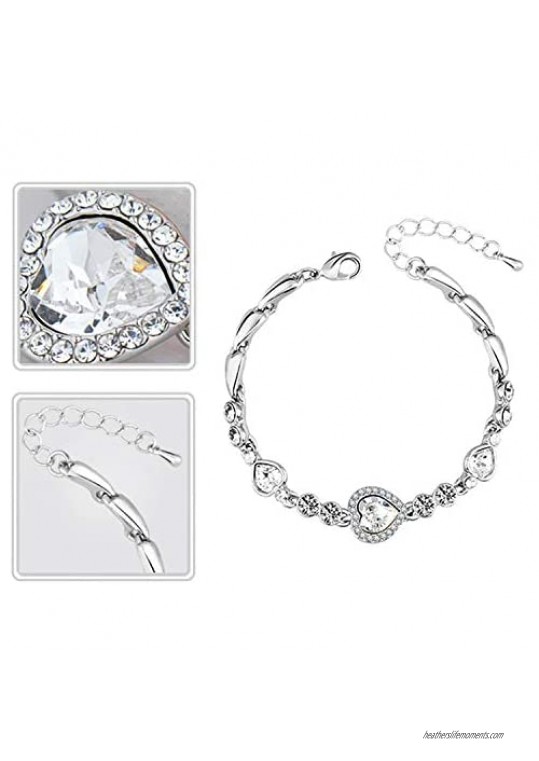 Women Heart Cut White Crystal Rhinestone White Gold Plated Adjustable Tennis Bracelet Gift