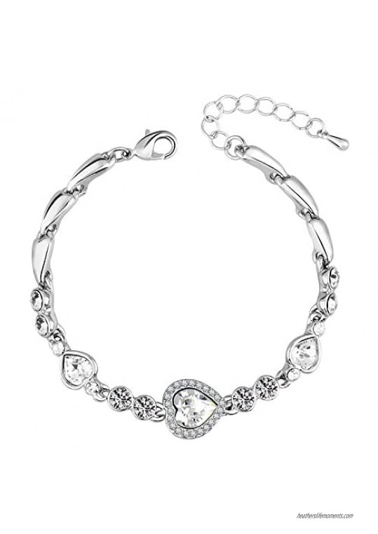 Women Heart Cut White Crystal Rhinestone White Gold Plated Adjustable Tennis Bracelet Gift