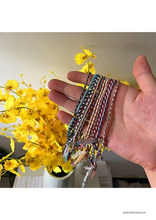 12Pcs Handmade Wrap Friendship Braided Bracelet for Women Teen Girls Wove Colorful Wrist Cord Adjustable Beaded Bracelet Birthday Gifts-Party Favors