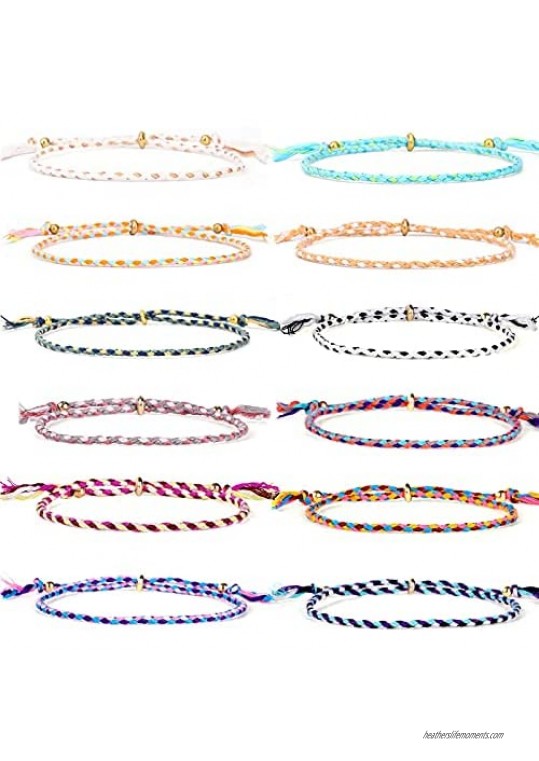 12Pcs Handmade Wrap Friendship Braided Bracelet for Women Teen Girls Wove Colorful Wrist Cord Adjustable Beaded Bracelet Birthday Gifts-Party Favors