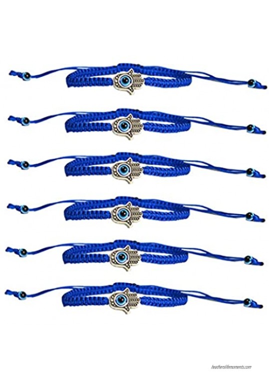 6pcs Braided String Evil Eye Hamsa Hand Bracelets Blue Bead Protection Bracelet a Symbol for Luck Fortune Protection and Prosperity for Women Men Boys & Girls (Blue)