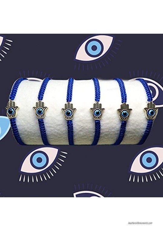 6pcs Braided String Evil Eye Hamsa Hand Bracelets Blue Bead Protection Bracelet a Symbol for Luck Fortune Protection and Prosperity for Women Men Boys & Girls (Blue)
