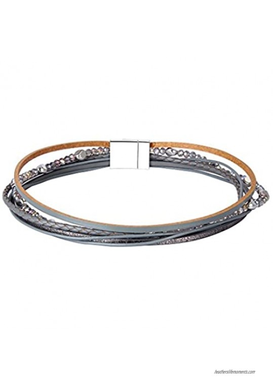 COOLLA Women’s Leather Bracelet - Handmade Jewelry Multilayer Wrap Bracelets with Bead & Magnet Clasp