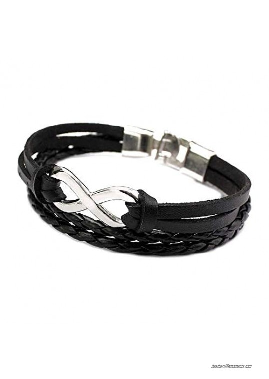 Double-Layered Handmade Braided Leather Wrap Bracelet Alloy Infinity Shaped Bracelets  8.3"