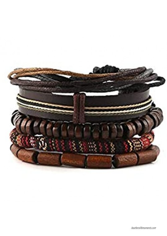 Fuqimanman2020 Brown Wrap Leather Wooden Bead Ethnic Tribal Bracelet
