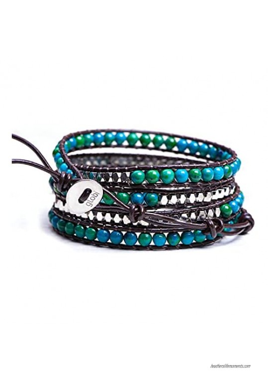 Globi Handmade Beaded Wrap Bracelet for Women | Boho 5-Wrap Adjustable Multilayer Genuine Leather Bracelet
