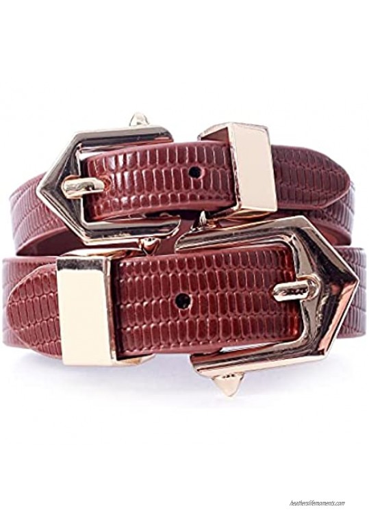 Gluckdoo Snakeskin Leather Bracelet Wristband Double Buckle Bracelets for Women
