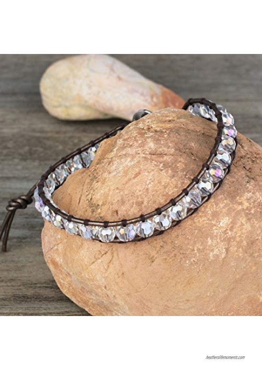 KELITCH Jade Bead Single Wrap Leather Link Bracelet Handmade Friendship New Charm Cuff Bangle Jewelry Gift for Women Mens