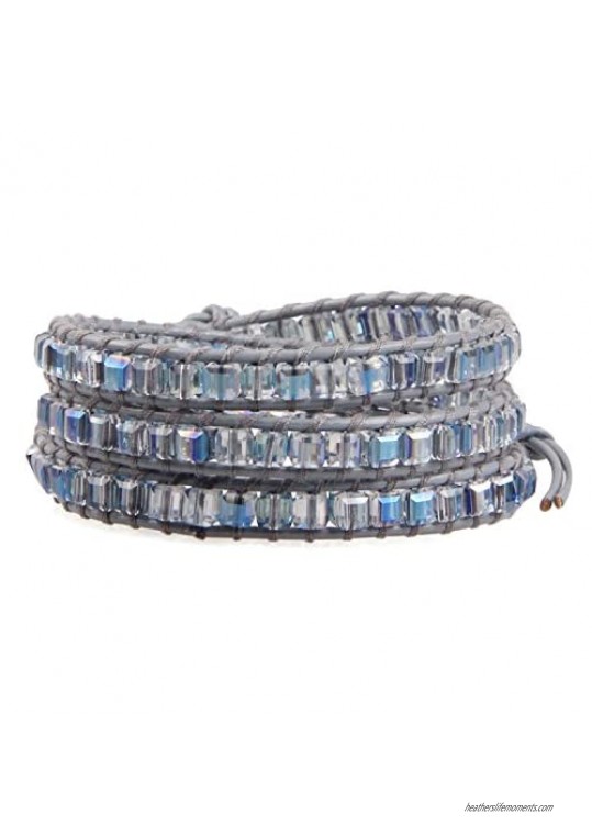 KELITCH Natural Agate Crystal Beads Woven 3 Wrap Bracelet Handmade Fashion Jewelry