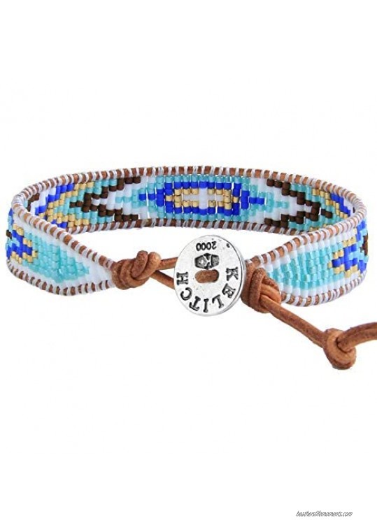 KELITCH New Miyuki Beaded Strand Bracelet New Leather Wrap Woven Braided Bracelets Womens Miyuki Bracelets