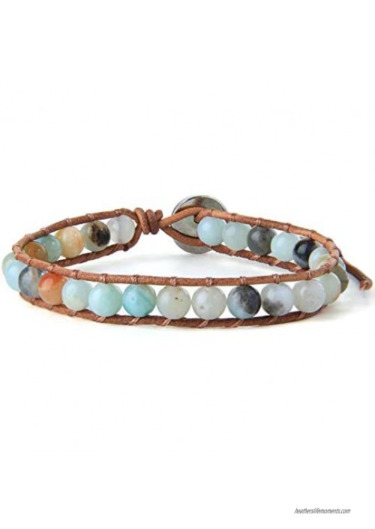 KELITCH Turquoise Bead Leather Bracelet for Men Women Handmade Adjustble Charm New Bangle Cuff Fashion Jewelry Gift