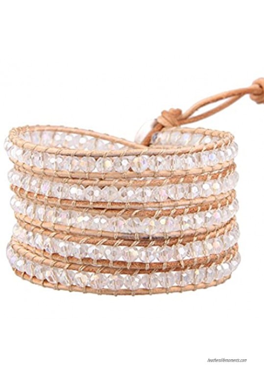 KELITCH Women Lavender Crystal Beads 5 Wrap Bracelet Handmade Exclusive Women Gifts