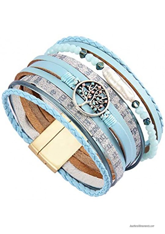 Leather Cuff Bracelets Bohemian Wrap Bracelet Wristbands Handmade Jewelry for Women Teens Girls Mother Sister Daughter