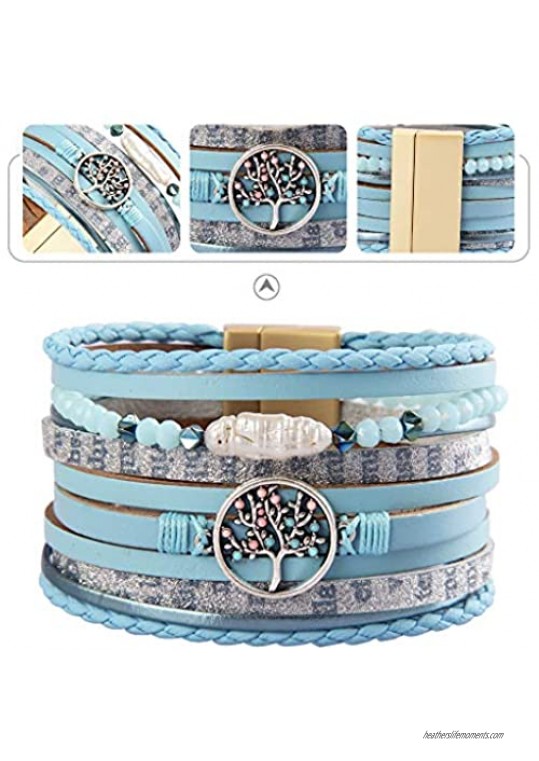 Leather Cuff Bracelets Bohemian Wrap Bracelet Wristbands Handmade Jewelry for Women Teens Girls Mother Sister Daughter