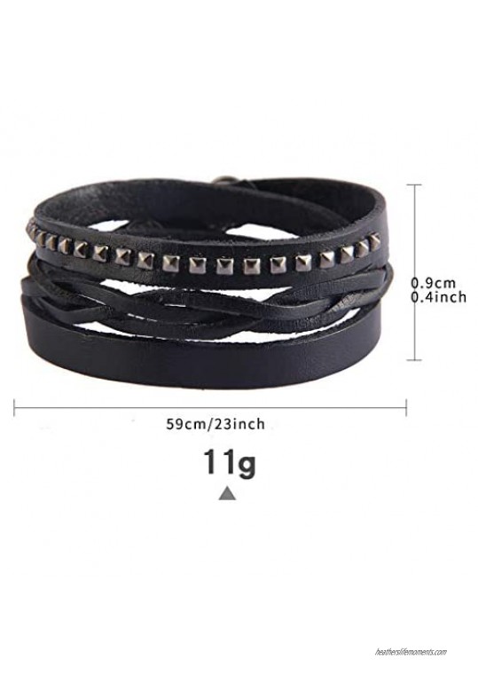 LERUCCI Clearance！ Real Leather Wrap Bracelets Genuine Leather Cuff Bracelet Bohemian Multilayer Magnetic Stacking Bracelets Handmade Wristband Gorgeous Wrap Bracelet for Women Teens Sister Gifts