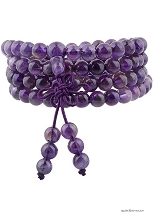 Nupuyai 6mm 108 Healing Gemstone Mala Prayer Beads Stretch Bracelet Necklace for Men and Women