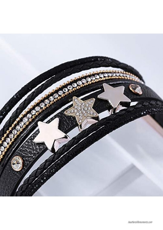 ORNAPEADIA Leather Wrap Bracelets for Women Boho Cuff Bracelets Gifts for Teen Girls Handmade Braided Magnetic Buckle
