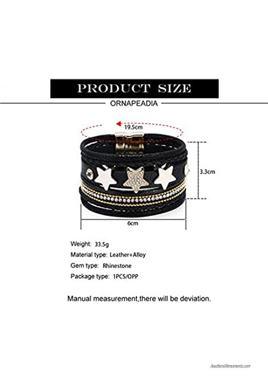 ORNAPEADIA Leather Wrap Bracelets for Women Boho Cuff Bracelets Gifts for Teen Girls Handmade Braided Magnetic Buckle