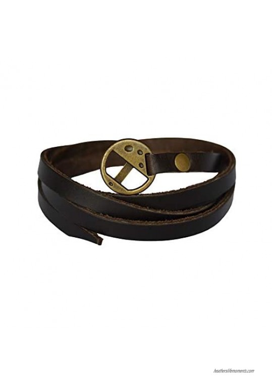 RENITA Leather Bracelet for Women and Men Long Dark Brown Genuine Leather Wrap Bracelet Unisex Multilayer Leather Adjustable Bracelet Wrist Cuff Wrap Bracelet